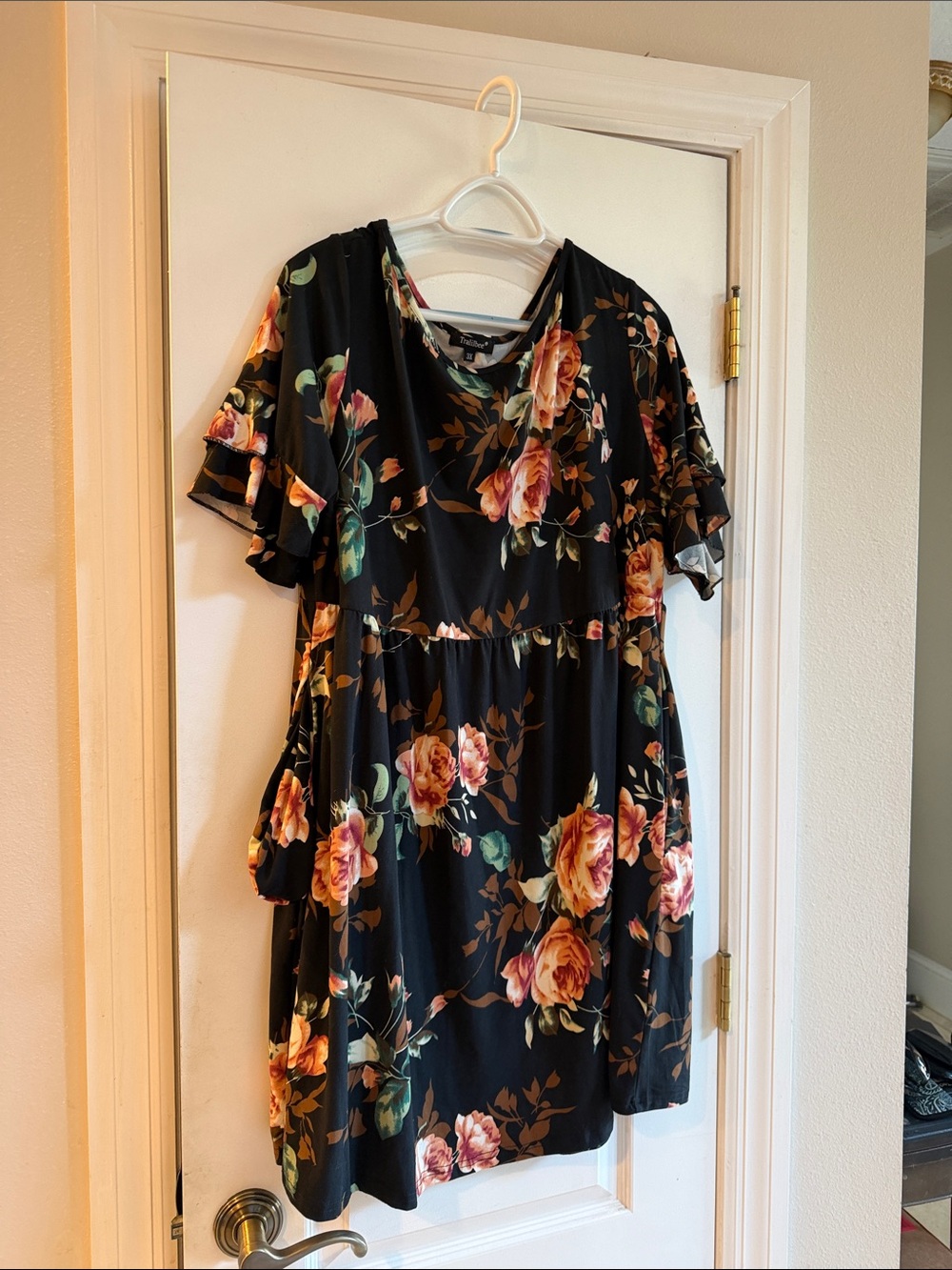 Trailibee Black Floral Tank Dress with Peach and Teal Blooms